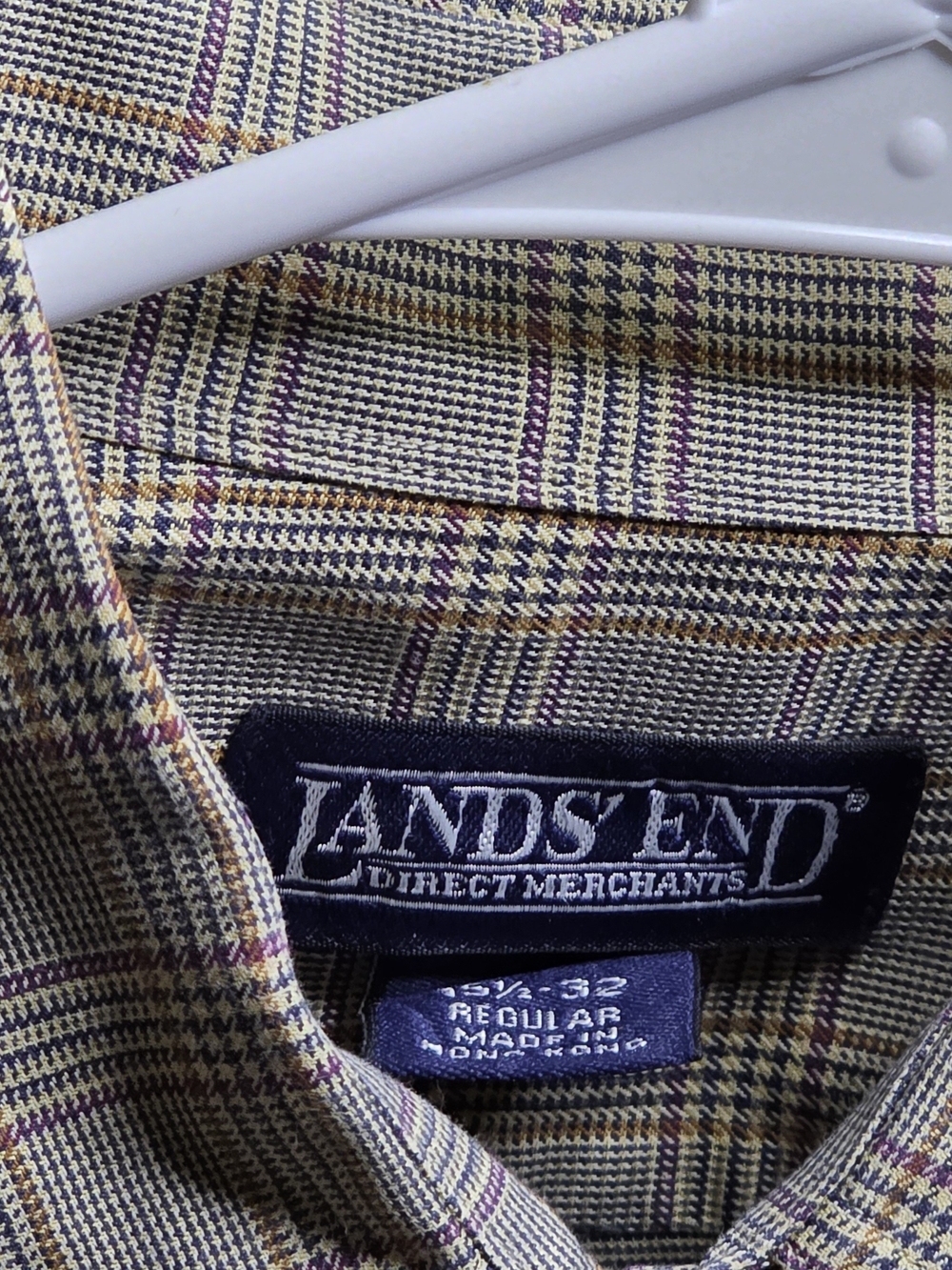 Lands' End Plaid Button-Up Shirt in Olive & Purple - Picture 3 of 3
